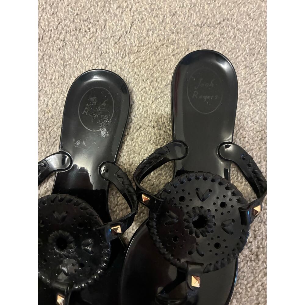 JACK ROGERS Black Jelly Thong Flat Sandals Size 10 Summer Preppy Casual Coastal - Picture 4 of 6